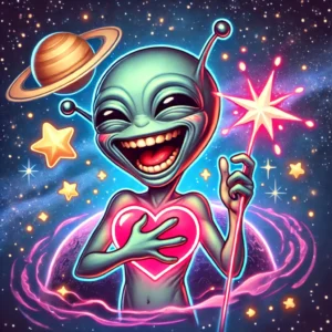 illustration of a alien is laughing loudly