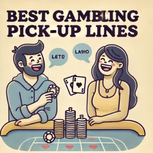 A simple and fun illustration showing two people engaged in a lighthearted conversation at a casino setting.